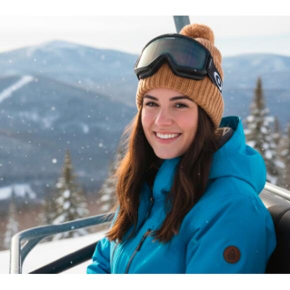 LUXTON Women's Ribbed Cashmere Wool Pom Pom Beanie Hat NIB 220 Camel One Size - Picture 1 of 11